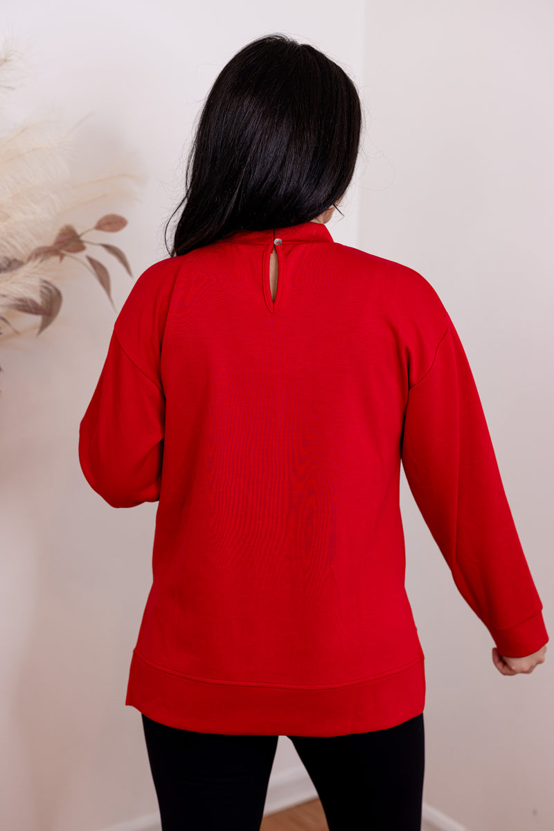 red scuba knit pullover top