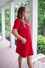 red classic style tee shirt dress