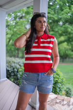 red stripe knit collared tank