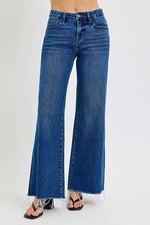 Risen Jeans dark washed denim wide leg jeans with tummy control and no rips