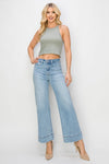 Risen Jeans medium light washed denim wide leg jeans with no rips