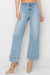 Risen Jeans medium light washed denim wide leg jeans with no rips