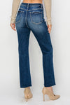 Risen Jeans cropped flare ankle button fly dark wash jeans