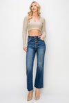 Risen Jeans cropped flare ankle button fly dark wash jeans