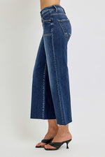 Risen Jeans dark washed denim button fly wide leg cropped jeans