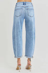 Risen Jeans medium washed blue denim barrel jeans with no rips