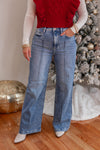 risen pin tuck wide leg jeans