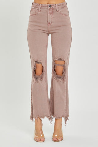 Acid Pink Straight Leg Distressed Jeans, Purple Door