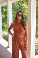 boho rust linen pants set