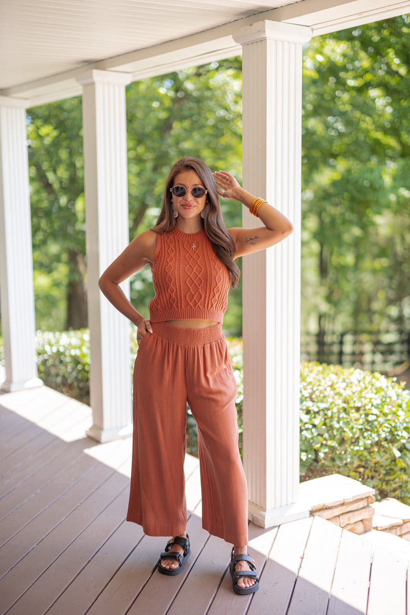 boho rust linen pants set