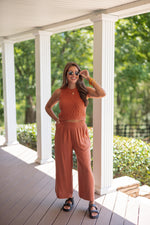 boho rust linen pants set