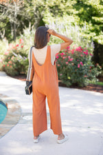 rust linen wide leg jumpsuit