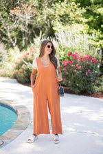 rust linen wide leg jumpsuit