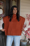 rust brown mock neck short sleeve sweater