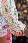 satin pink green Christmas tree velvet bow pajama set