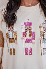 sequin nutcracker corded pullover