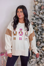 sequin nutcracker corded pullover