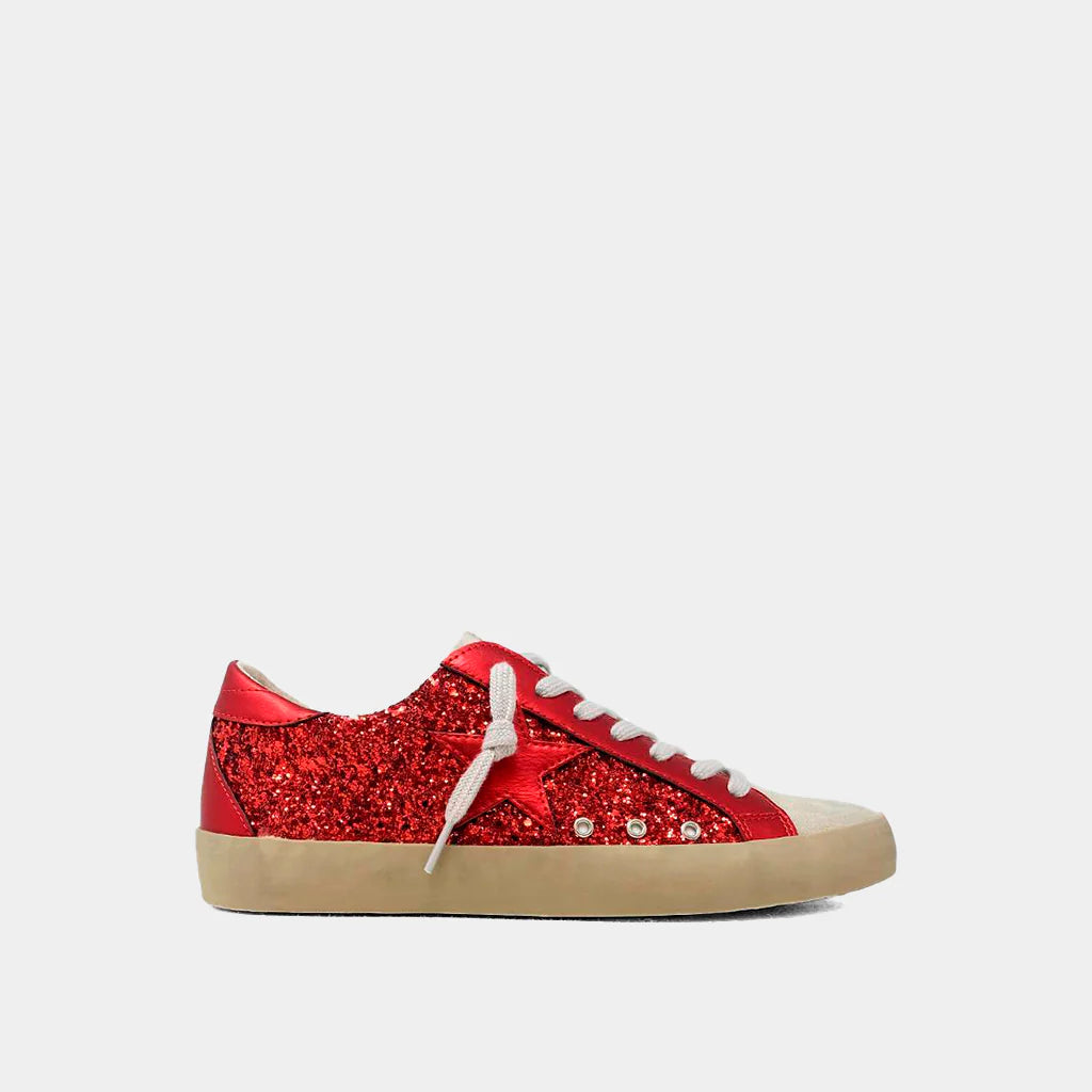 red glitter shu shop sneakers