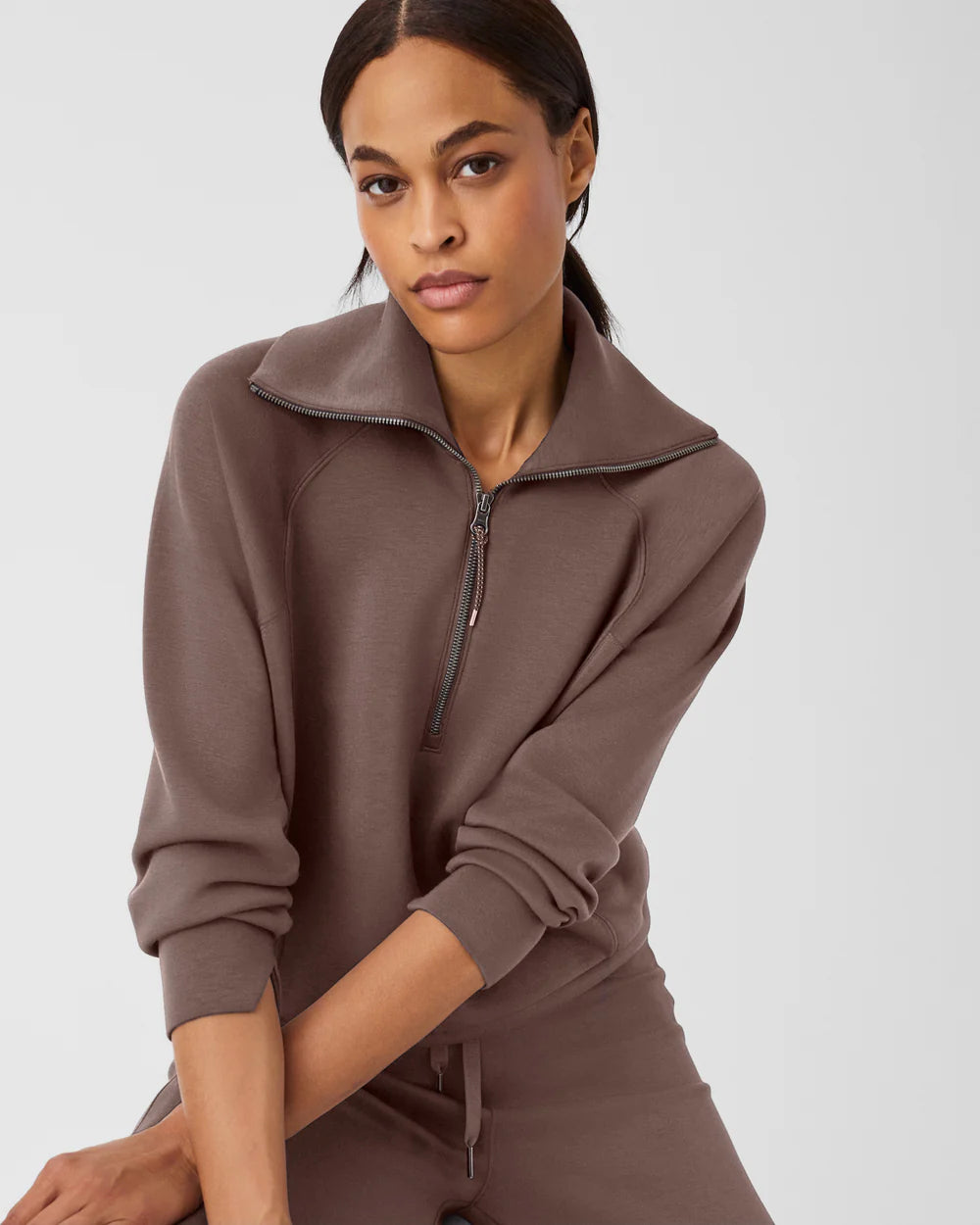 Spanx AirEssentials half zip pullover top in smoke