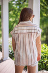 striped linen button down gauze top