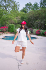 textured white matching shorts set