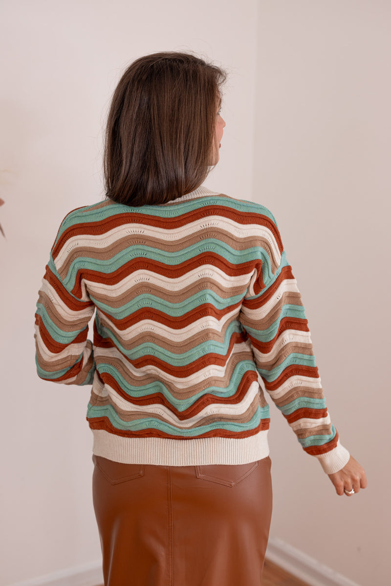 rust striped crewneck sweater