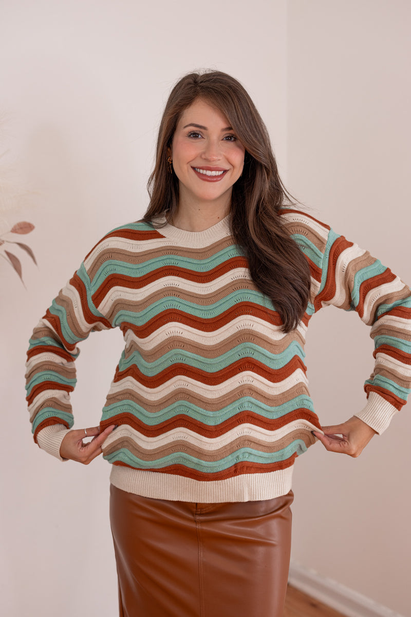 rust striped crewneck sweater