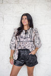 umgee taupe black willow print top