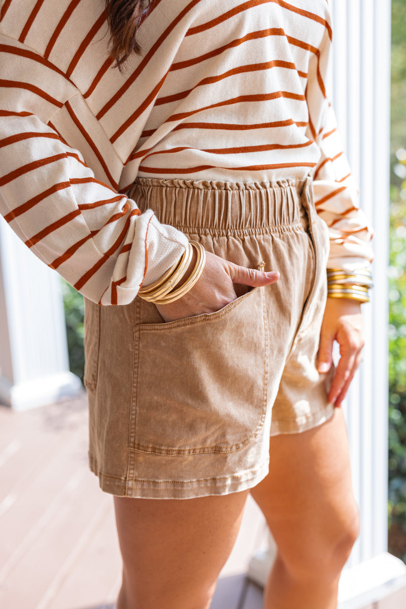 paperbag tan cotton twill denim shorts