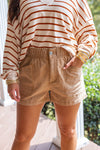 paperbag tan cotton twill denim shorts