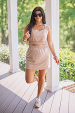 taupe skort cropped tank casual set