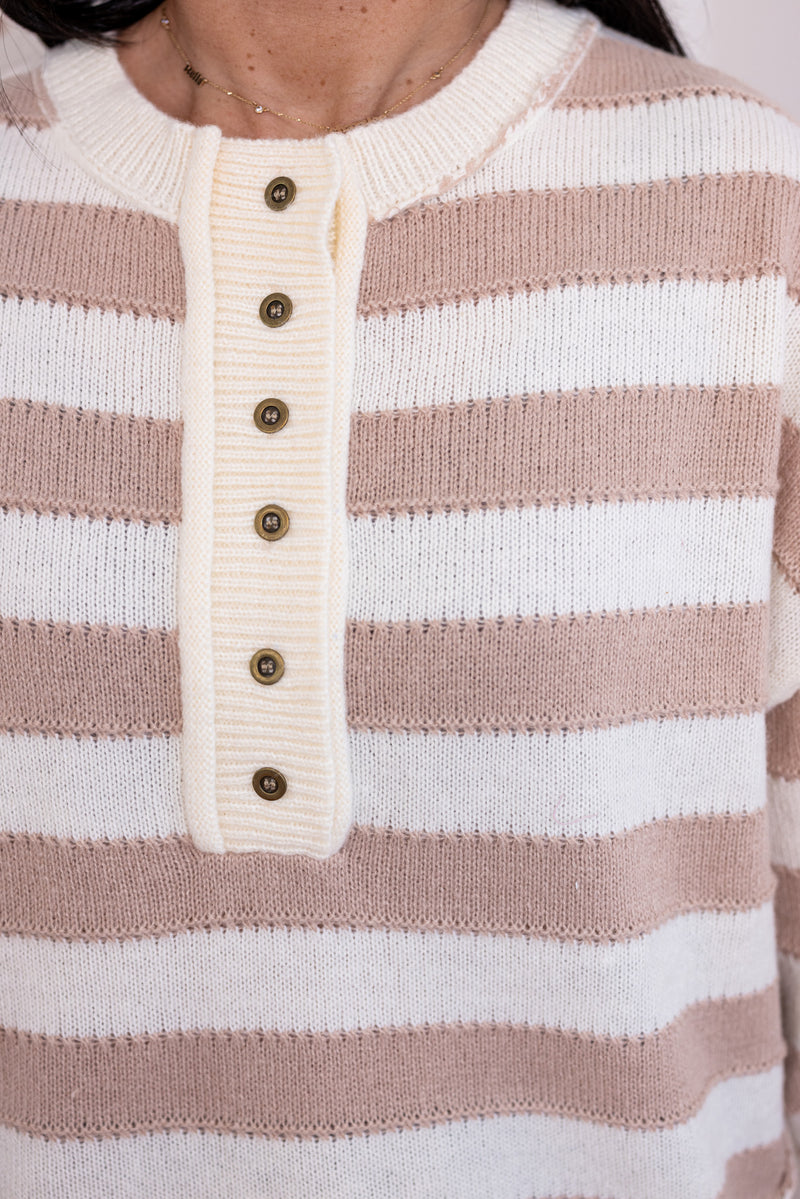 taupe cream striped sweater