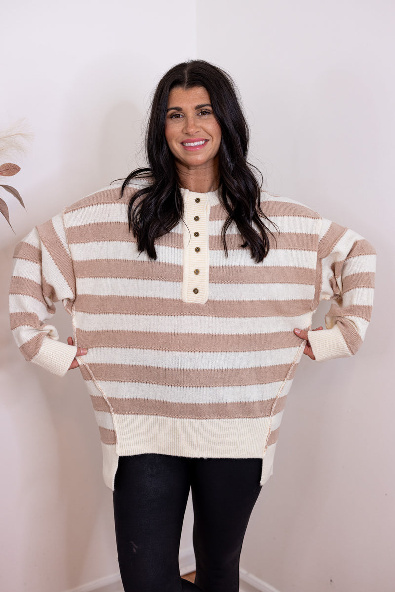 taupe cream striped sweater