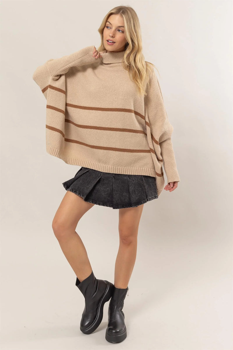 taupe striped oversized sweater top