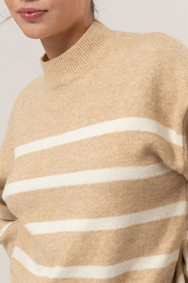 taupe cream striped sweater top