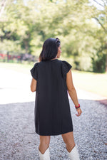 timeless black short sleeve shift dress