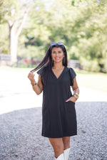 timeless black short sleeve shift dress