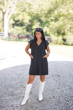 timeless black short sleeve shift dress