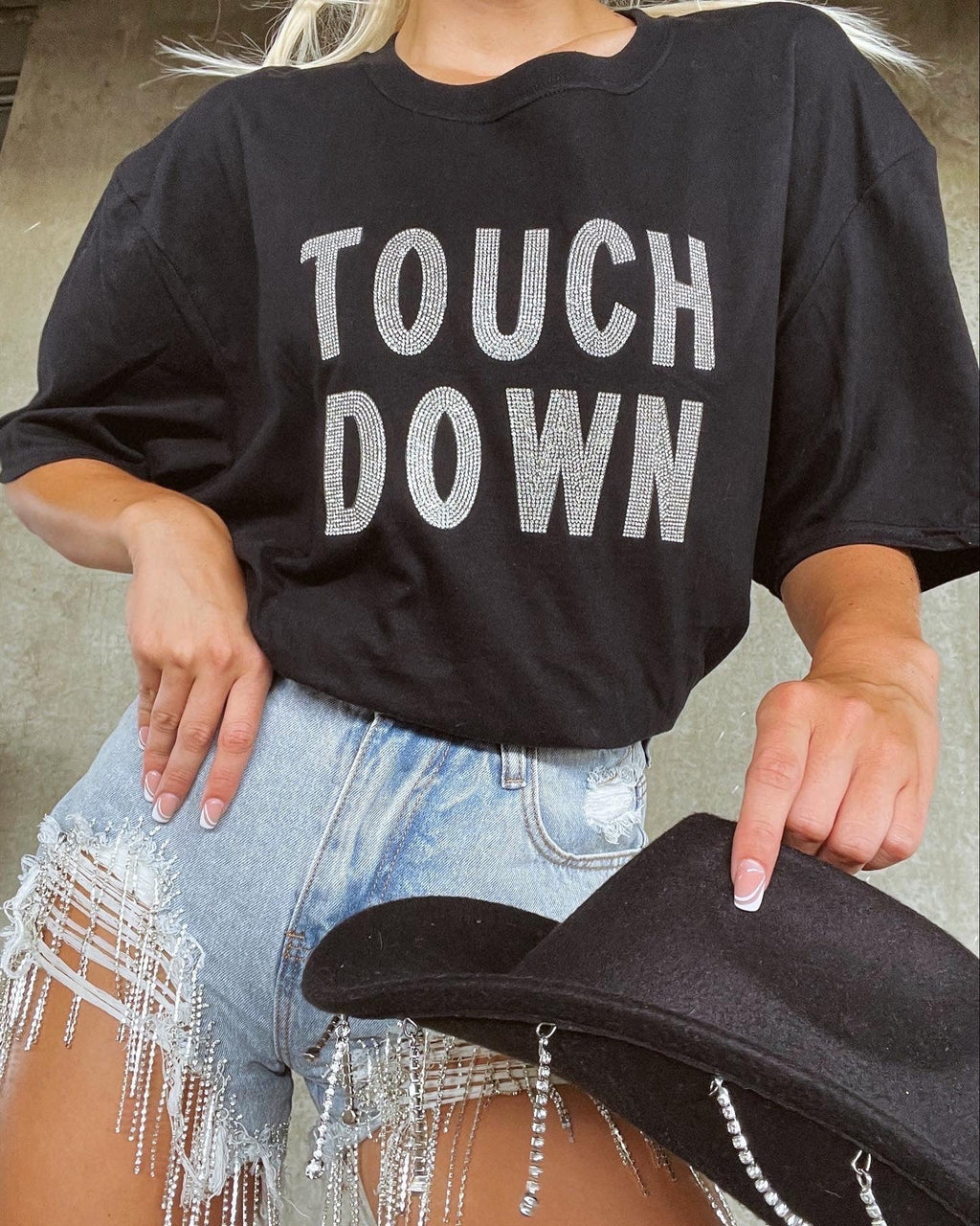 Distressed Vintage Couture Touchdown bling gameday tee