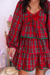 red plaid ric rac trim babydoll dress