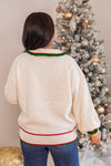 ivory red green trim 90s style sweater