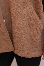 oversized brown sherpa teddy vest