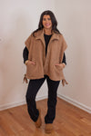 oversized brown sherpa teddy vest