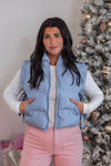 cropped bow blue puffer vest