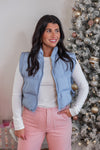 cropped bow blue puffer vest