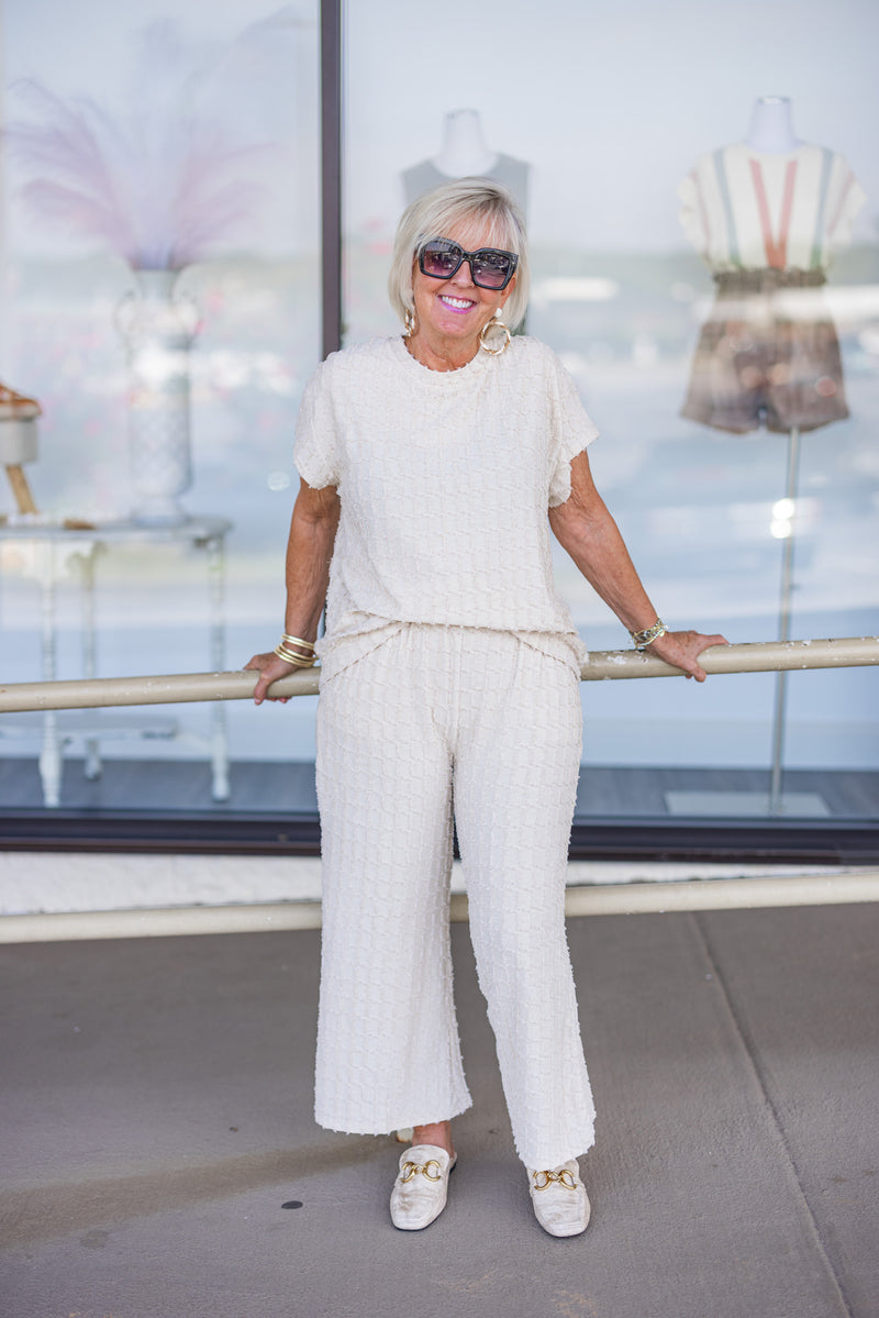 textured cream relaxed fit top