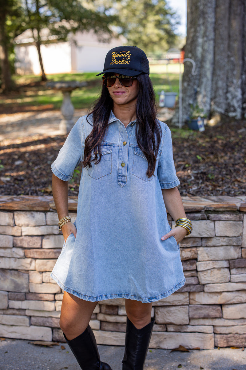 Karlie denim short sleeve dress