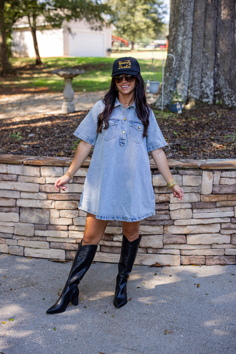 Karlie denim short sleeve dress