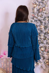 Holiday Elegance Teal Pleated Top