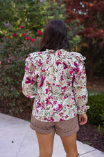 olive burgundy fall floral dressy top